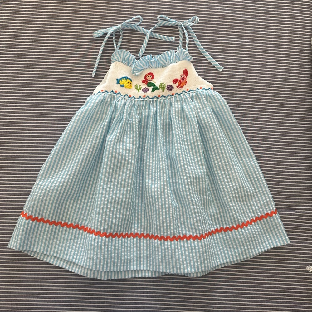 Little Mermaid Smocked Seersucker Dress